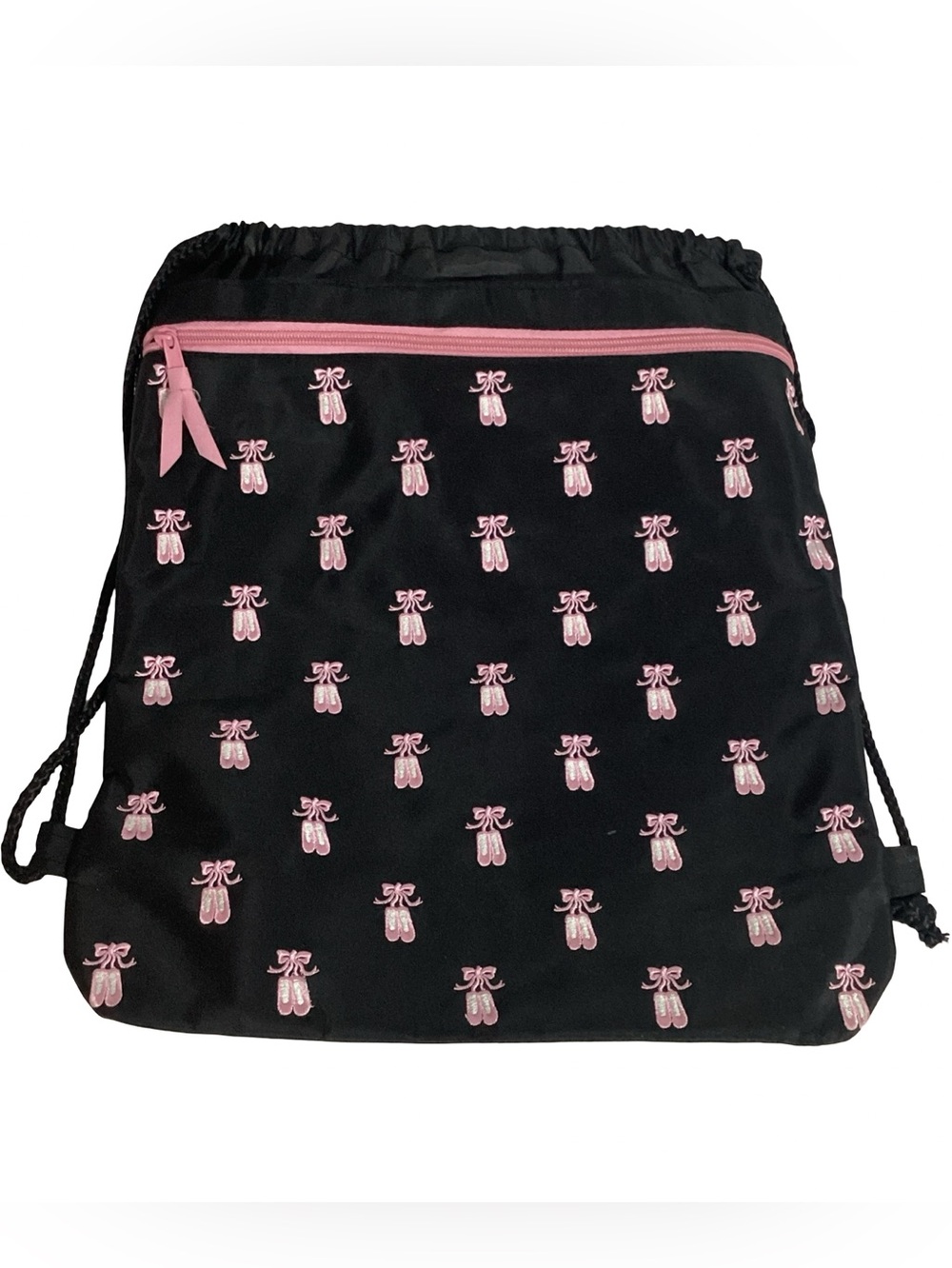 Horizon Dance Small Ballet Drawstring Backpack Bag w/ Pink Slippers Embroidered